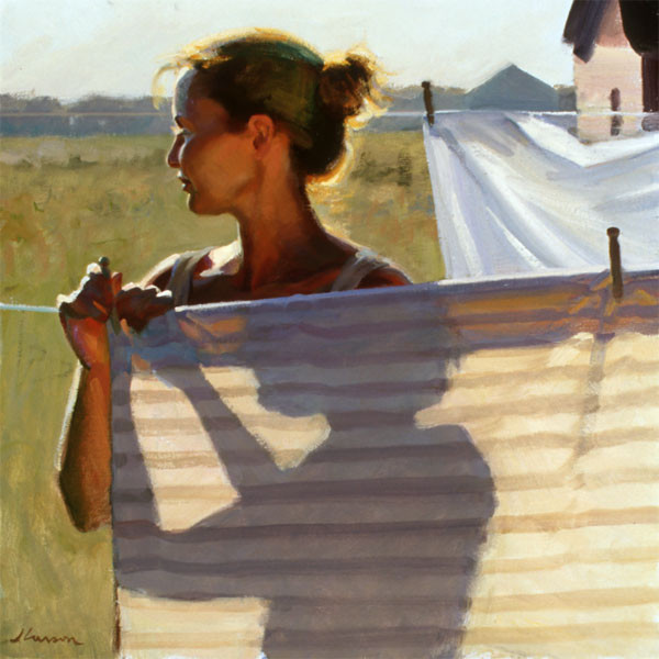 【晾衣被的妇女】-美国画家---jeffreyt,larson