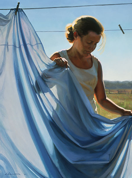【晾衣被的妇女】-美国画家---jeffreyt,larson