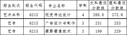 2019年河南财政金融学院河南省美术类专业录取分数线