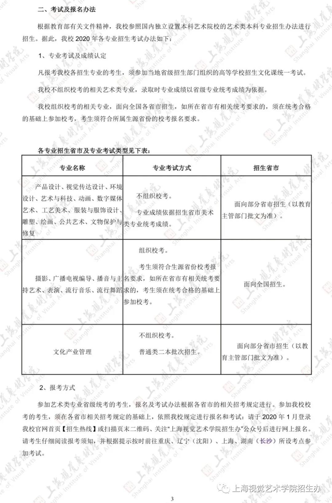 【校考政策】上海视觉艺术学院2020年招生简章（疫情调整版）