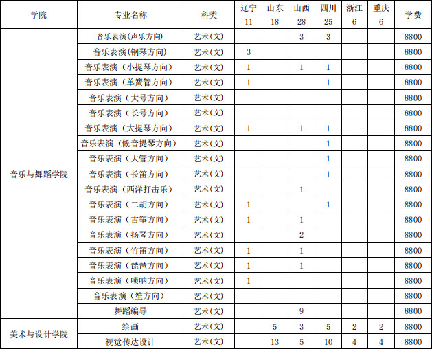 海南大学2020年艺术类本科专业招生计划