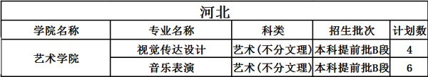 中北大学2020年艺术类本科招生计划