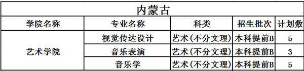 中北大学2020年艺术类本科招生计划