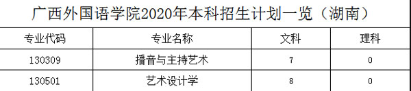 广西外国语学院2020年艺术类专业招生计划
